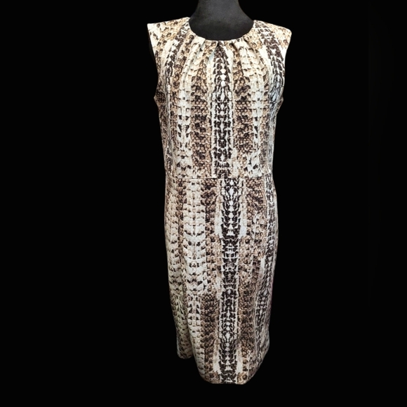 Dana Buchman Size 10Animal Print Brown and Cream Sleeveless Dress No Belt - Picture 8 of 11